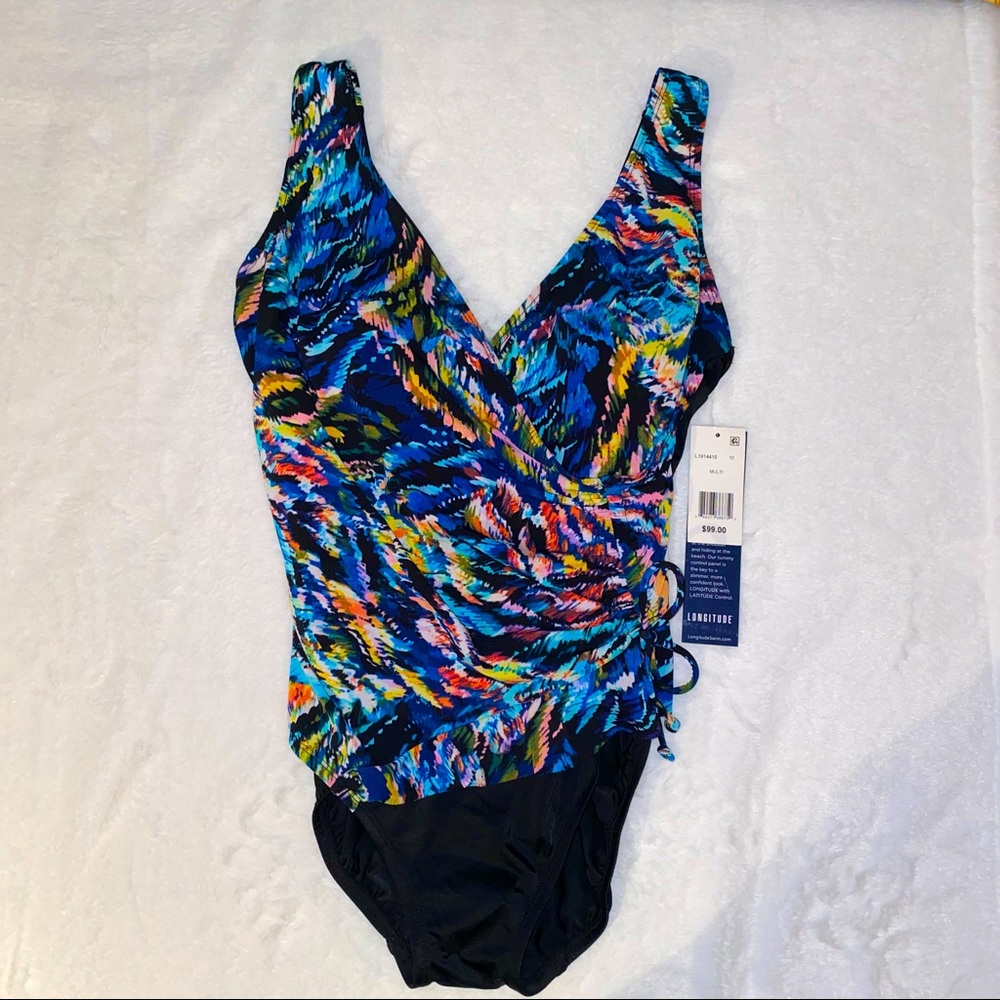 Colorful one piece swimsuit by Longitude, size 10 NWT
